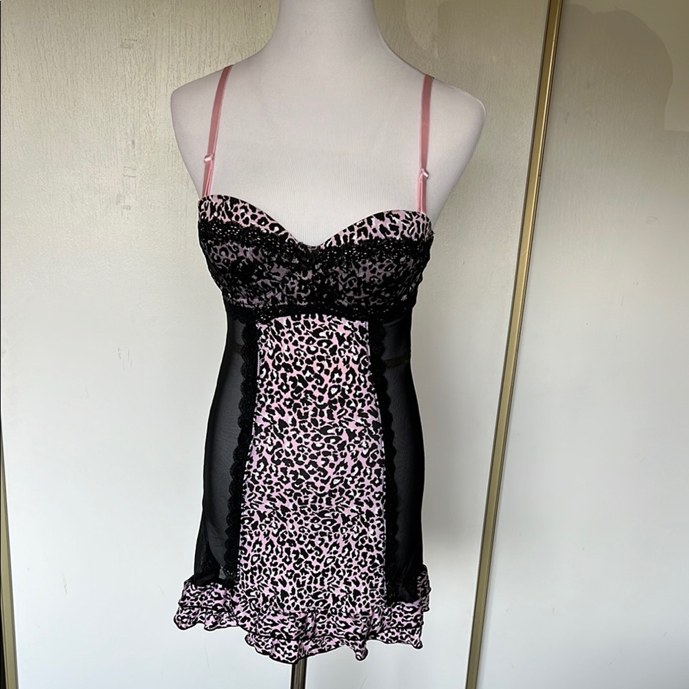 Leopard Print Black and Pink Chemise. Size S
